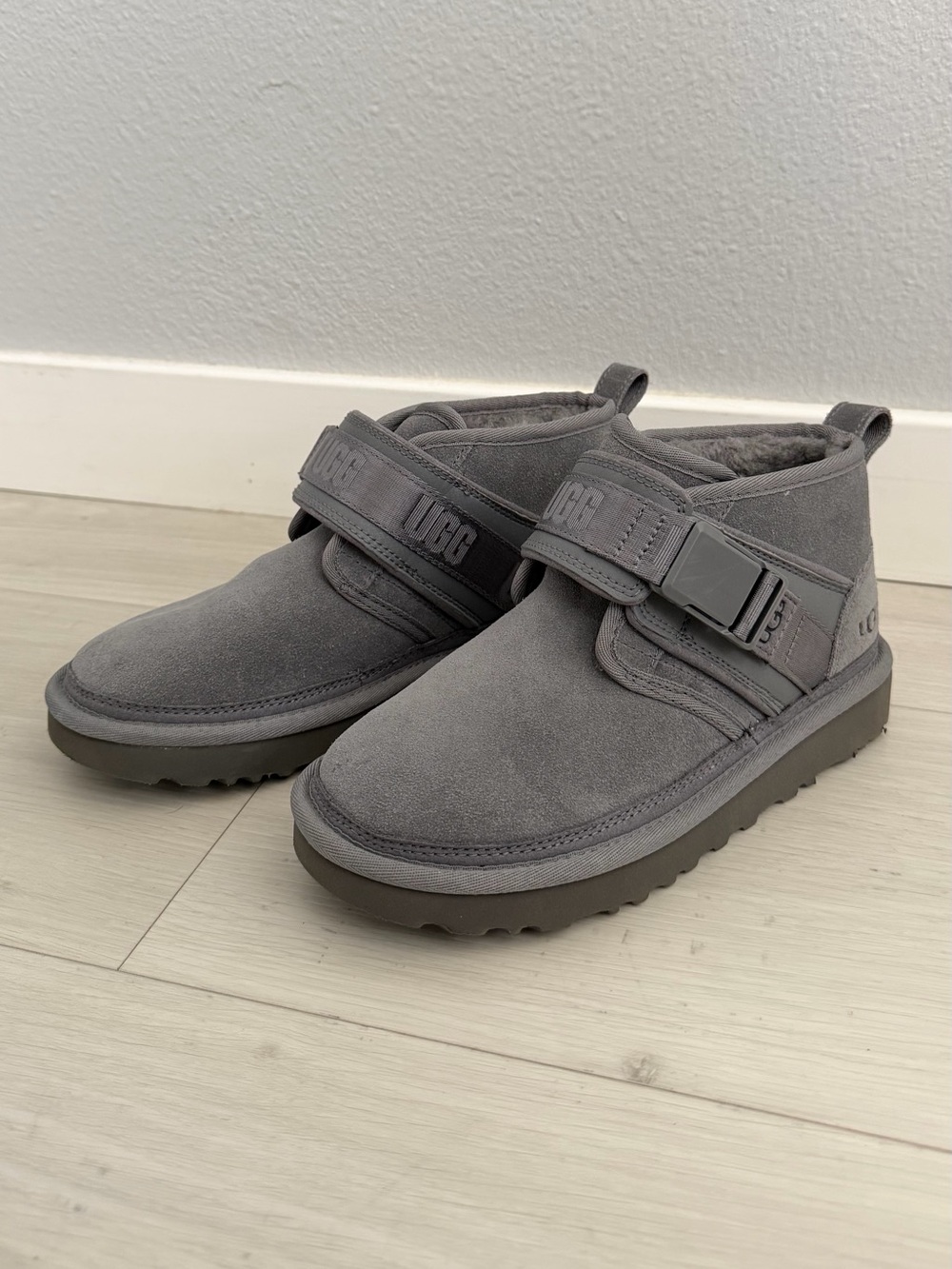 UGG Gray Suede Hook-and-Loop Ankle Slippers